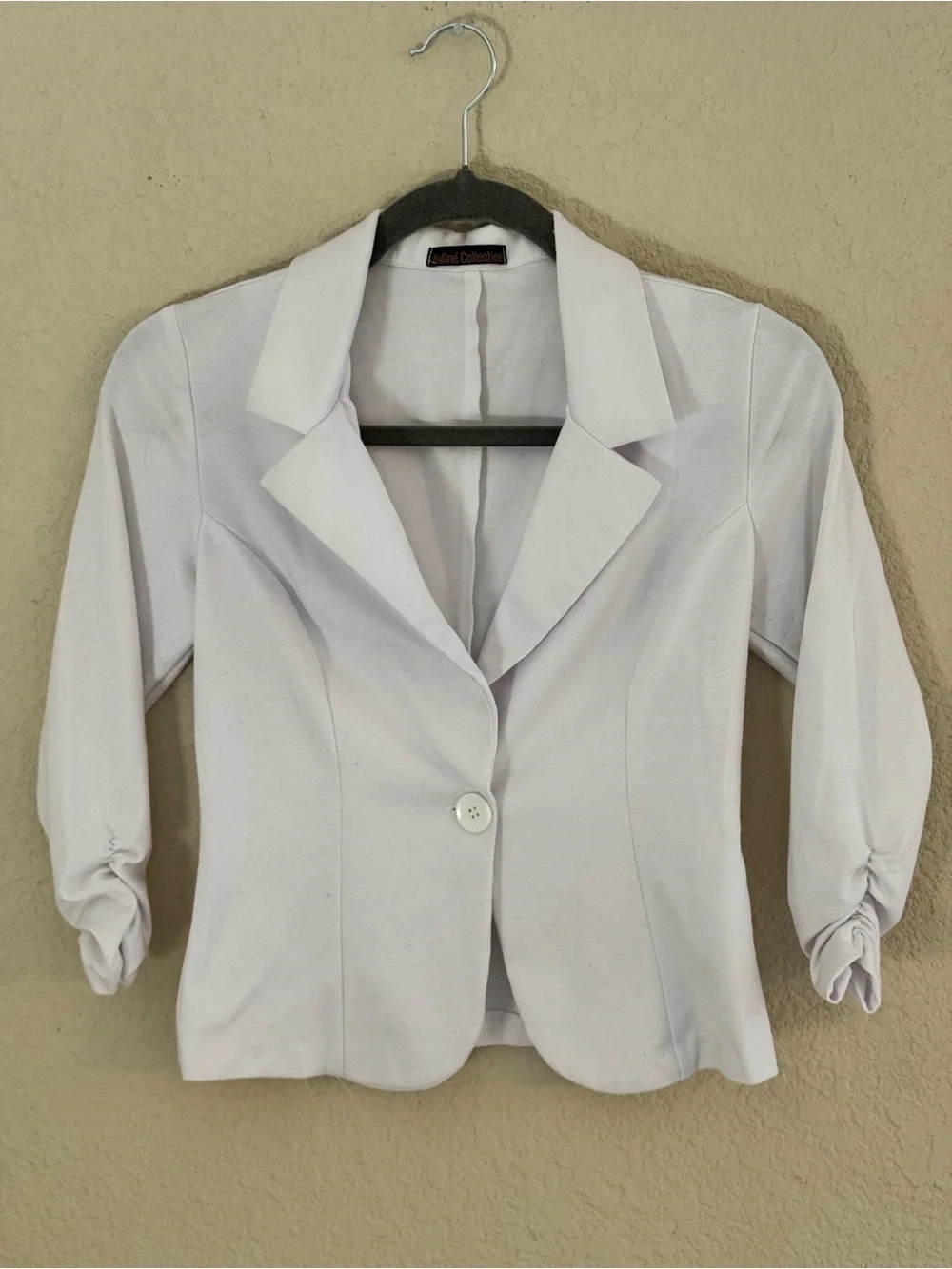 Auline Collection white 3/4 ruched sleeve blazer